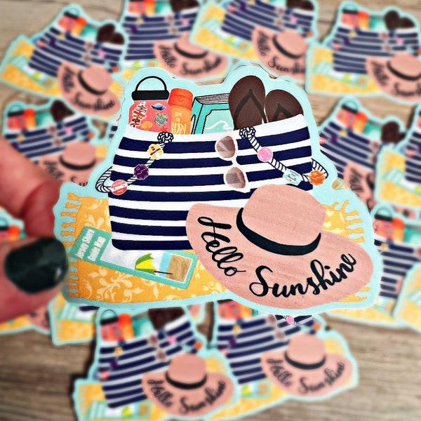 Jersey shore beach bag Sticker- Waterproof & Weatherproof- beach tags - cape May- ocean city nj- Atlantic City- flip flops- hello sunshine