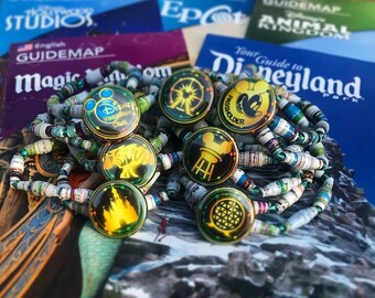 Upcycled Disney Map; Disney Icon Bracelets