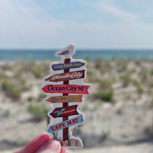 Jersey shore directional sign Sticker- Waterproof & Weatherproof- seagull- LBI - Atlantic City - ocean city - sea isle - wildwood - cape may