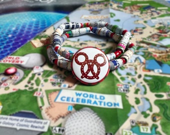 Mickey Pretzel -Upcycled Disney Map Bracelets
