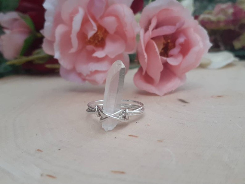 Handmade Wire Wrap Ring Sterling Silver Clear Quartz