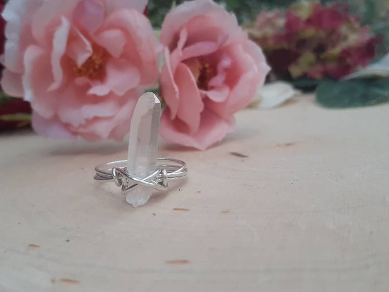 Handmade Wire Wrap Ring Sterling Silver Clear Quartz
