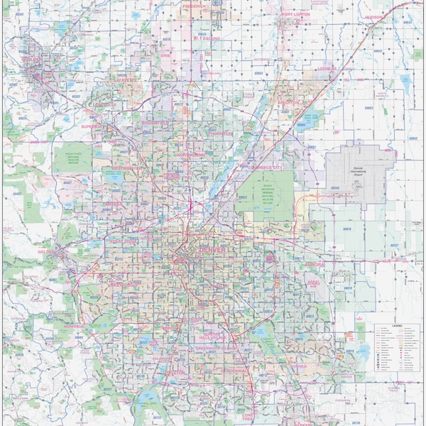 Metro Denver CO Detailed Region Wall Map w/Zip Codes *2 sizes*