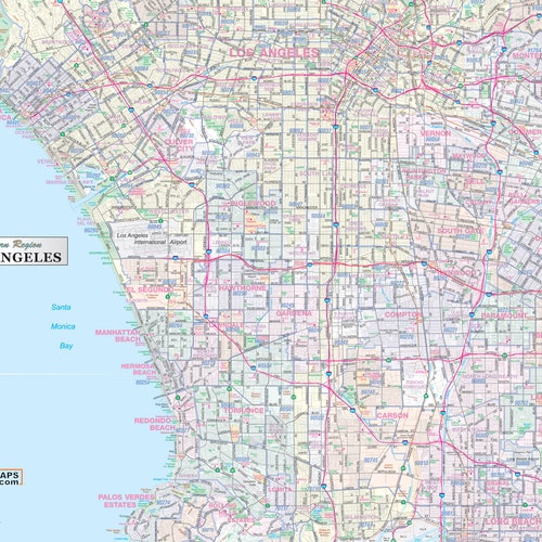 Los Angeleslong Beach Detailed Area Wall Map W/zip Codes 2 Etsy