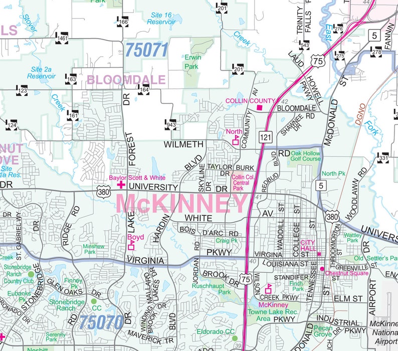 Collin County TX Detailed Arterial Wall Map 40x36 W/zip Codes Etsy