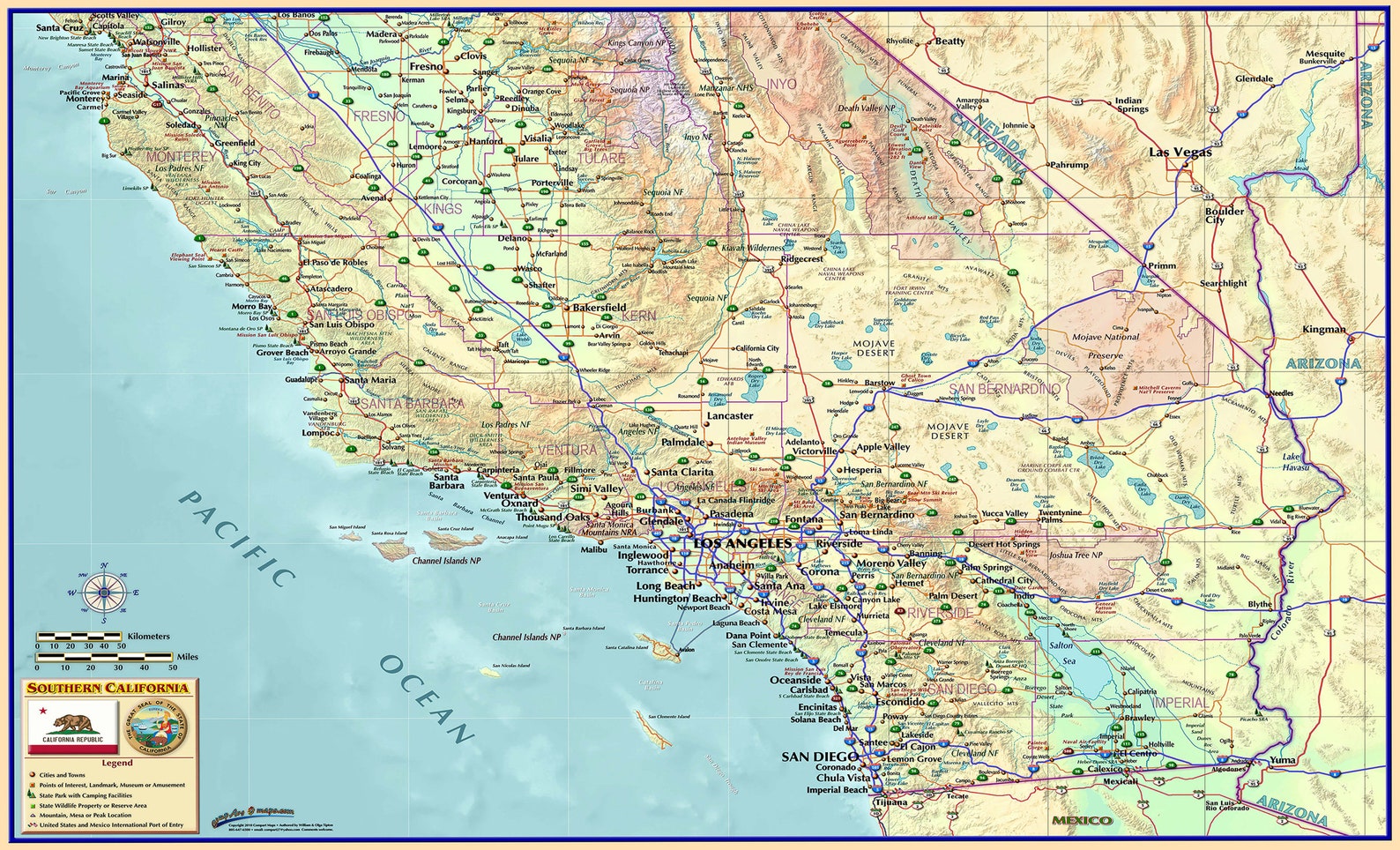 Carte murale colorée de Californie du Sud | Etsy