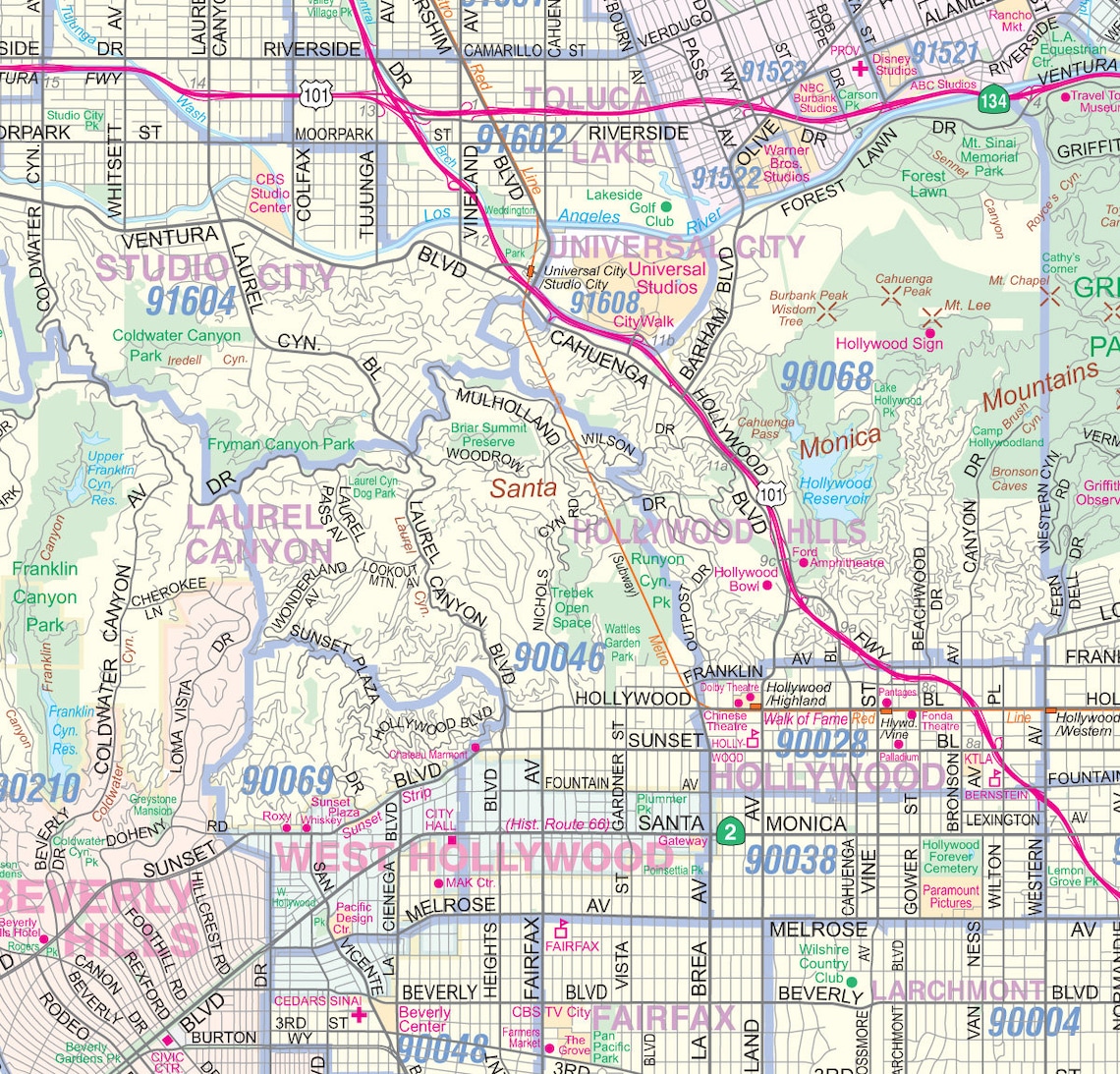 Greater Los Angeles Detailed Region Wall Map | Etsy