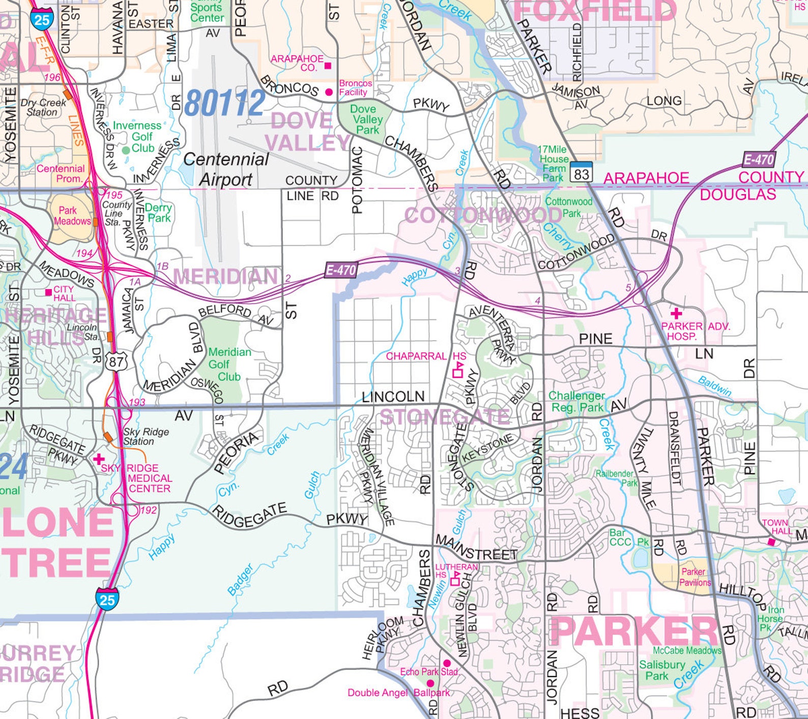 Metro Denver CO Detailed Region Wall Map W/zip Codes 2 Sizes - Etsy