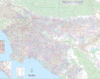 Large Los Angeles Detailed Region Professional Wall Map w/Zip Codes