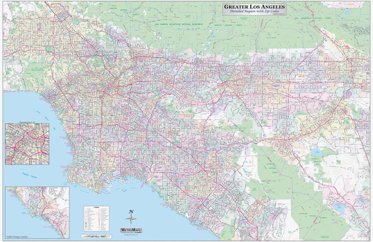 Greater Los Angeles Detailed Region Wall Map 44x67 W Zip Codes Etsy Il 1588xN.1992744806 Gji6