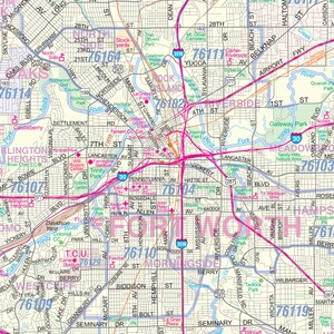 Tarrant County TX (ft. Worth) Detailed Arterial Wall Map (36"x40") W/zip Codes - Etsy