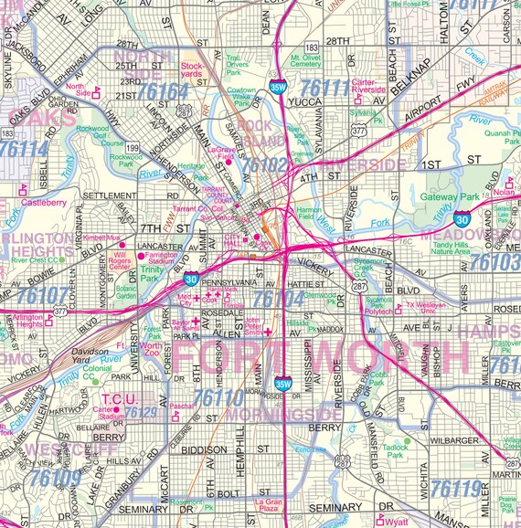 Tarrant County Cad Map Tarrant County Tx Ft. Worth Detailed Arterial Wall Map | Etsy Canada