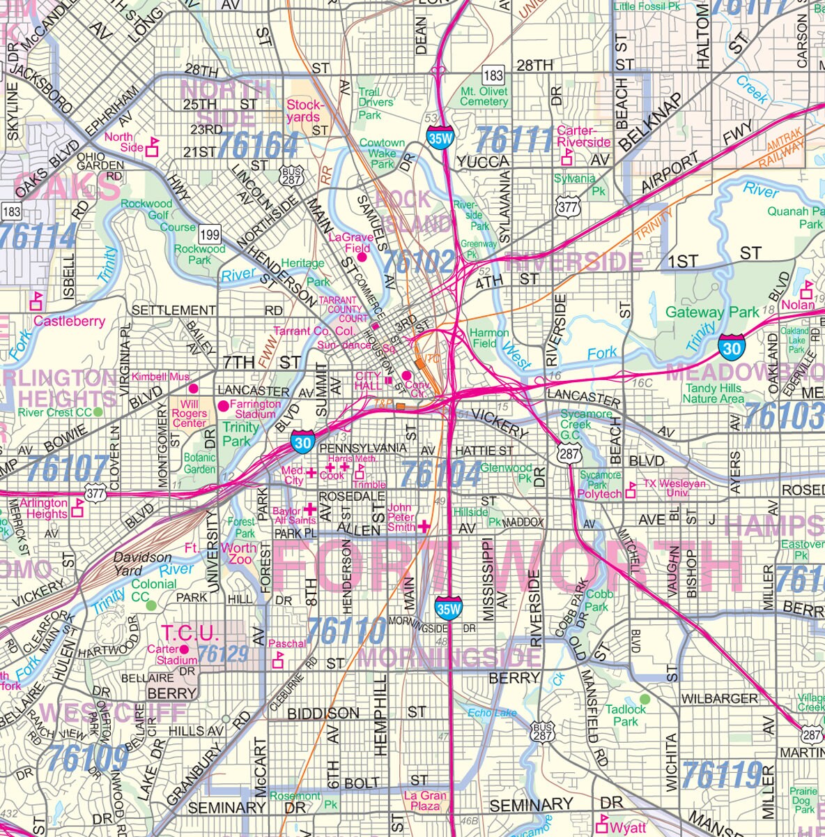 Tarrant County TX ft. Worth Detailed Arterial Wall Map Etsy Canada