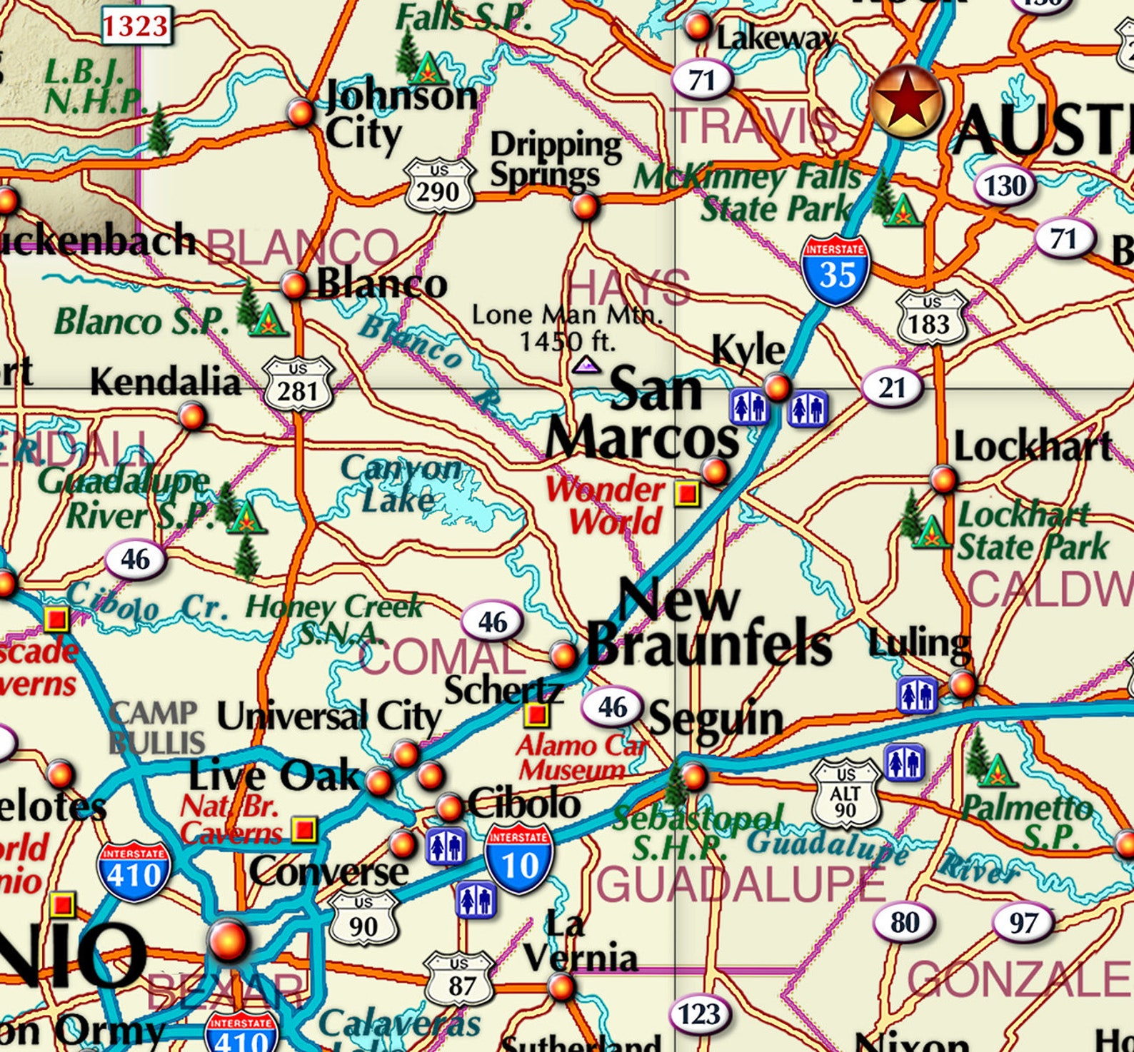 The Texas Triangle Colorful Region Wall Map 2 Sizes Etsy