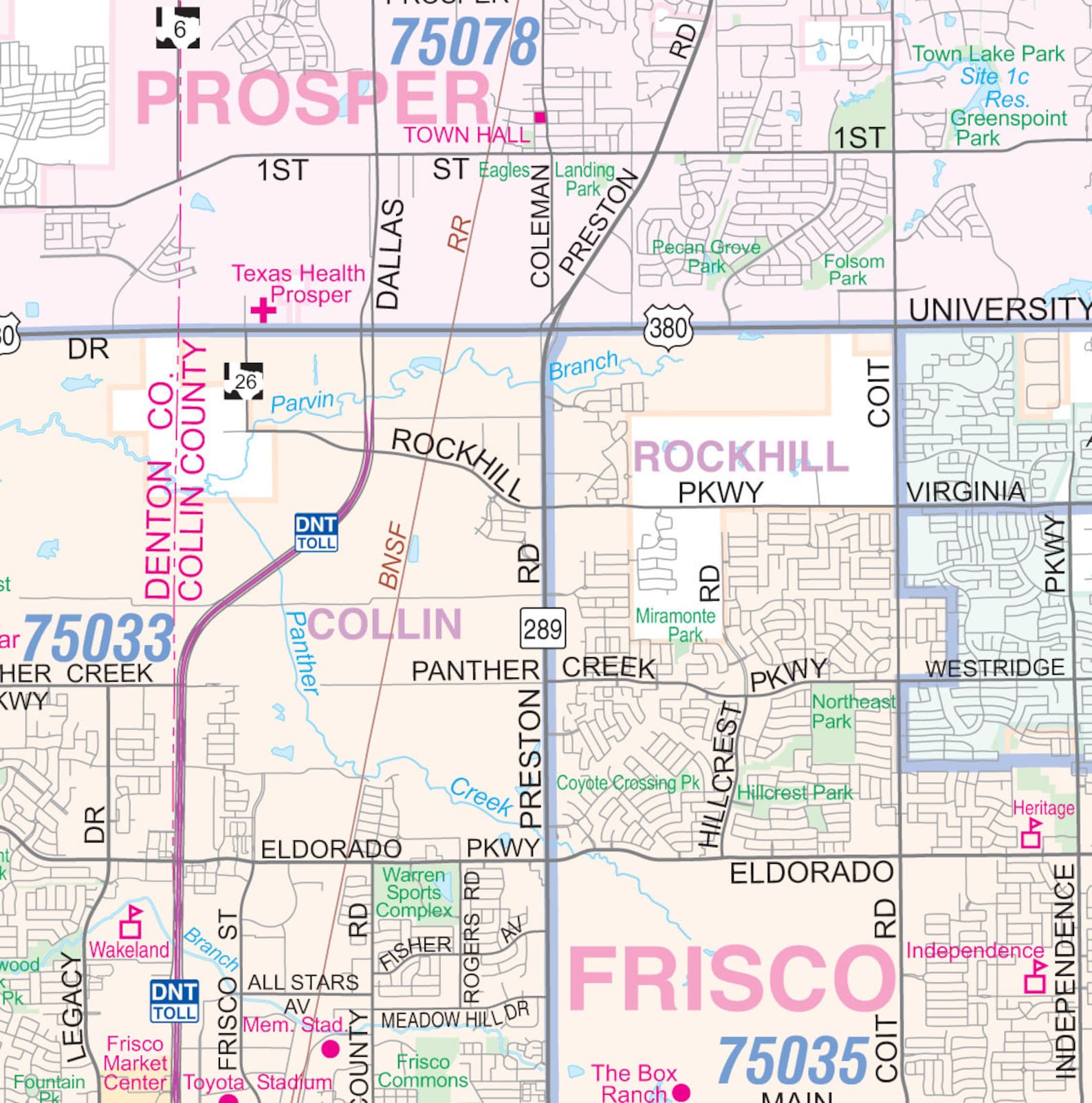 Collin County TX Detailed Arterial Wall Map 40x36 W/zip Codes Etsy