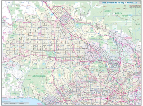 san fernando valley zip code map San Fernando Valley North Los Angeles Vicinity Wall Map Etsy san fernando valley zip code map