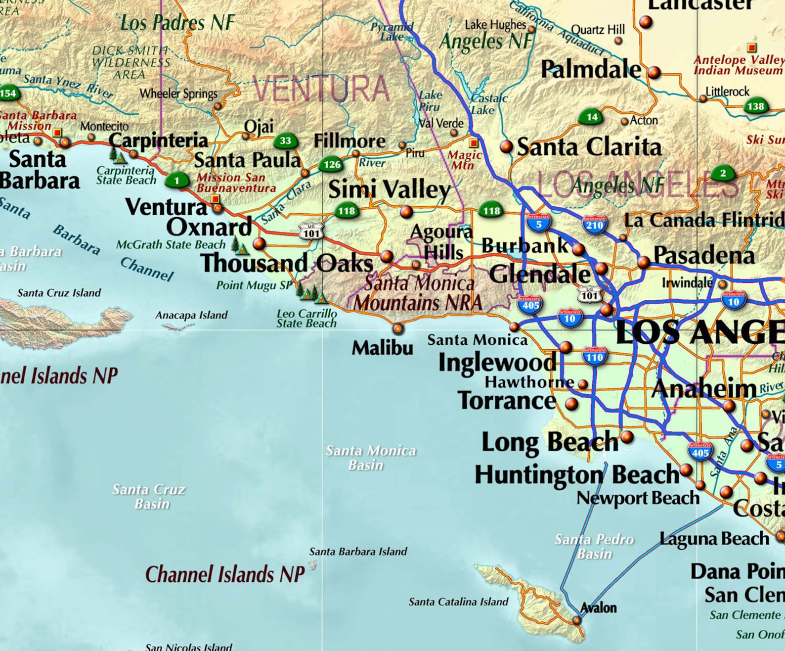 Colorido mapa mural del sur de California Etsy España