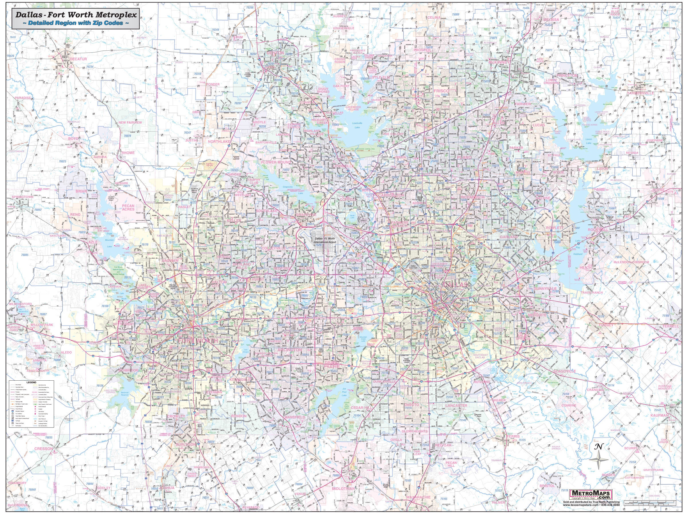 Map Of Dallas Metroplex Dallas-Ft. Worth Metroplex Detailed Region Wall Map - Etsy Canada