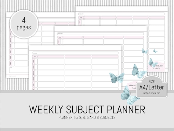 student planner printable subject planner study planner pages timetable academic planner agenda weekly planner insert download exam studyblr student planner with subjects