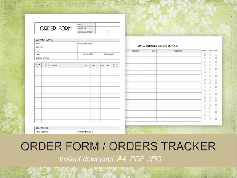 order form order tracker pdf printable small business template etsy