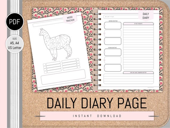 printable daily diary page for your mental health planner etsy diary pages