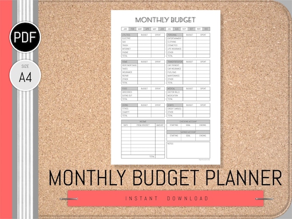 monthly budget planner printable pdf finance planner monthly etsy