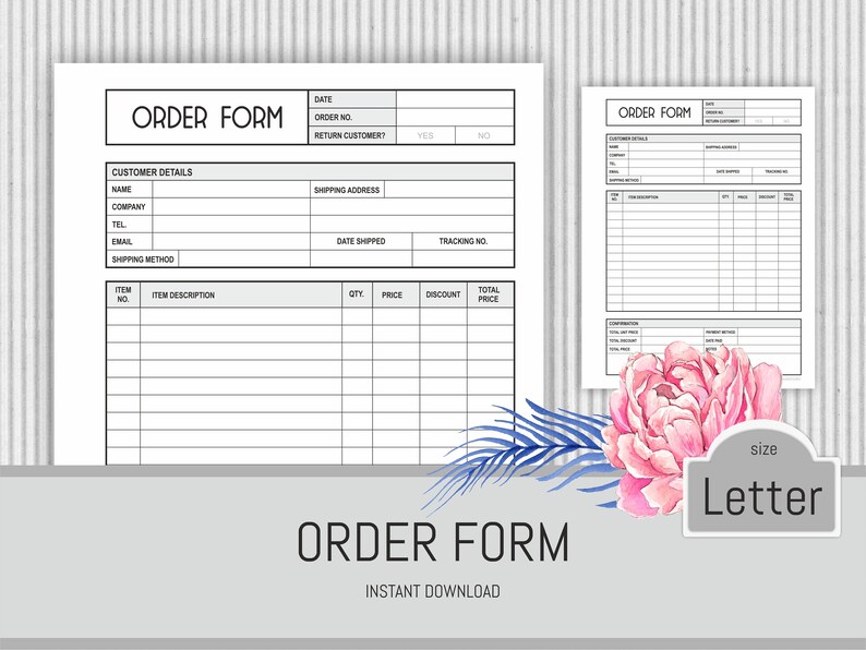 printable order form template order book business planner etsy