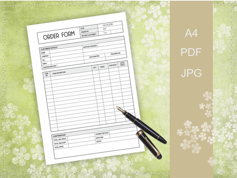 order form order tracker pdf printable small business