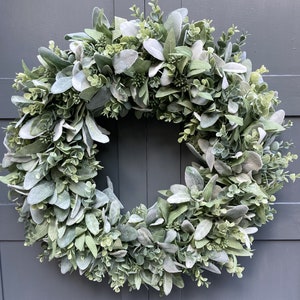 Eucalyptus & Lambs Ear Wreath, Greenery Wreath, Farmhouse Wreath, Year Round Door Wreath, Minimalist Décor, Everyday Door Wreath