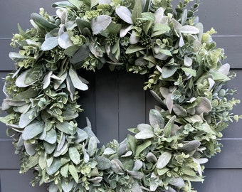 Eucalyptus & Lambs Ear Wreath, Greenery Wreath, Farmhouse Wreath, Year Round Door Wreath, Minimalist Décor, Everyday Door Wreath