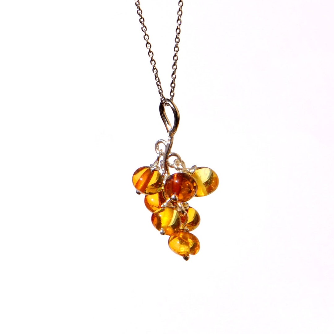 Solid Sterling Silver 925 Orange Barocco Baltic Amber Cluster Pendant ...