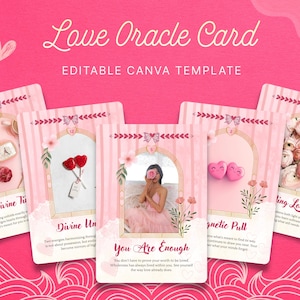 Orakelkartenvorlage Canva - Bearbeitbares druckbares Deck, Pastellrosa Liebe & Selbstliebe Design