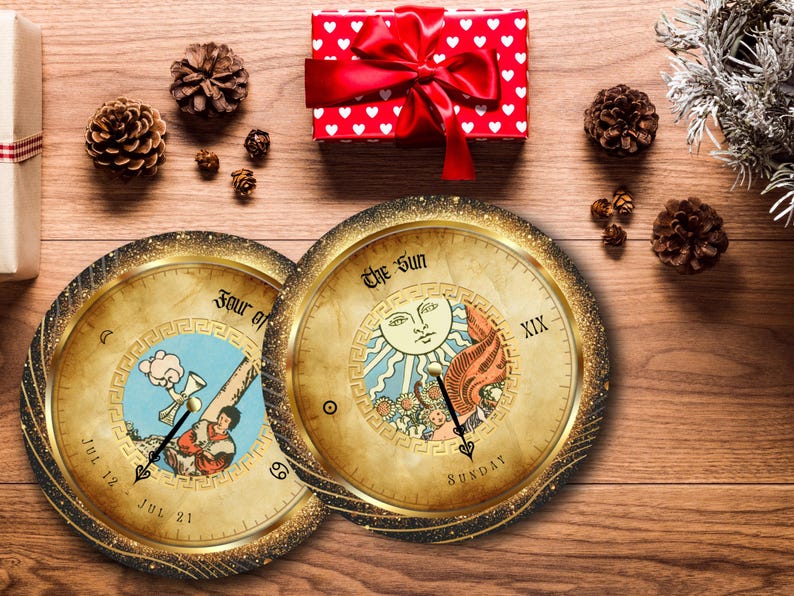 Astrology timing tarot cards laid out in spread, hermetic tarot system for tarot time readings