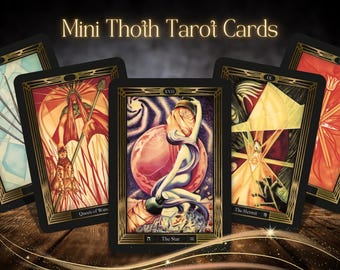 Mini Thoth Tarot Deck, Small Pocket Aleister Crowley Tarot Cards, Gold Black Thelema Card