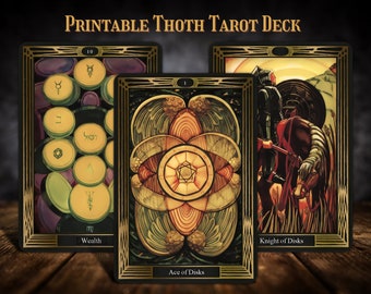 Mazzo di tarocchi di Thoth stampabile, carte dei tarocchi di Aleister Crowley in oro (PDF, PNG, download immediato)