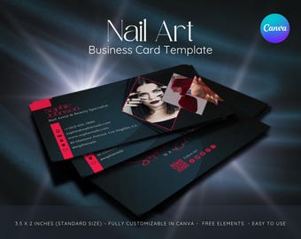 Modello elegante per biglietto da visita per nail artist, design per salone (Canva modificabile)