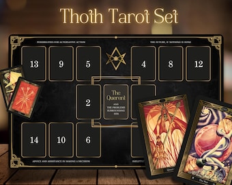 Set di tarocchi di Thoth, mini carte dei tarocchi di Thoth + tappetino dei tarocchi di Thoth, mazzo di tarocchi di Crowley, tappetino dei tarocchi di Thoth, piccoli tarocchi di Thoth, kit dei tarocchi di Thoth