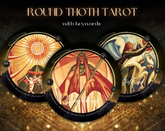 Carte dei Tarocchi di Thoth rotonde con parole chiave, mazzo di Tarocchi di Aleister Crowley con il Cerchio d'Oro per principianti
