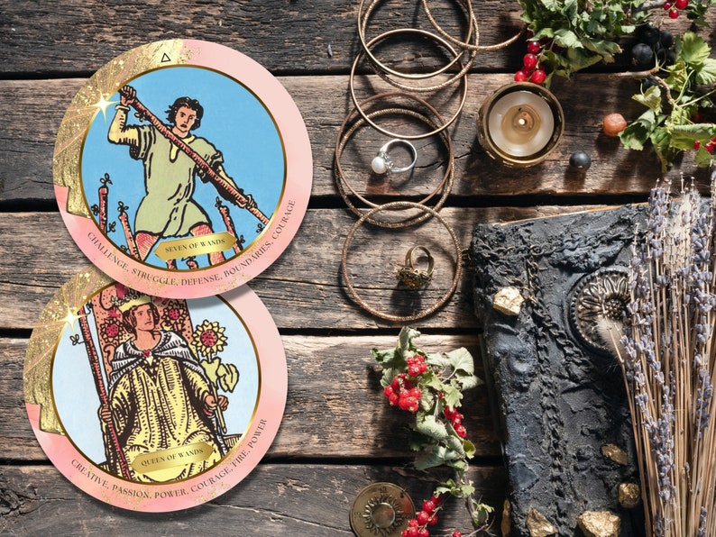 Round Tarot Cards With Keywords, Pink & Gold Circle Tarot Deck for ...