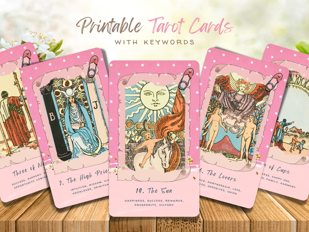 Pink Tarot Cards Printable, Rider Waite Tarot Deck, Tarot Cards With