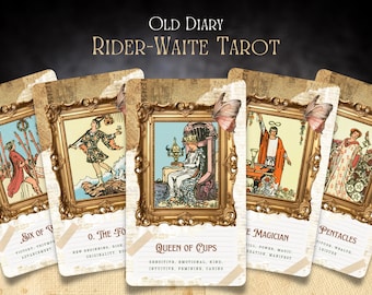 Rider Waite Tarot Cards with Keywords, Vintage Tarot Deck for Beginners, Retro Rider-Waite Card
