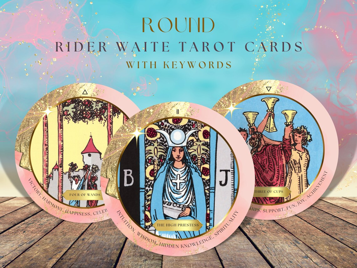Round Tarot Cards With Keywords, Pink & Gold Circle Tarot Deck for ...