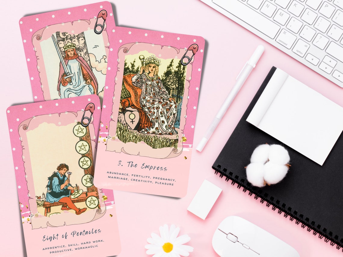 Pink Rider Waite Tarot Cards Pink Tarot Deck With Keywords Etsy