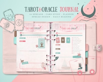 Tarot & Oracle Card Journal Printable: Pink Tarot Workbook, Spread Pages (PDF Instant Download)