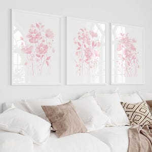 Light Pink Flower Wall Decor for Teen Girls Bedroom Wall Art Cute Watercolor Florals Dorm Decor Set of 3 Soft Pink Baby Girl Nursery Prints