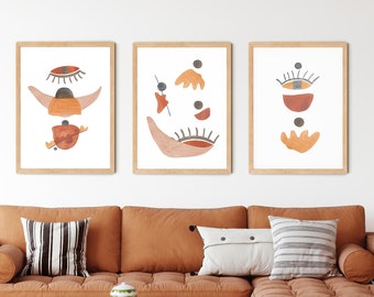 Mid century modern wall art print set, Bohemian wall decor, Abstract boho printable wall art