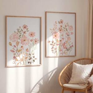 Flower Watercolor Print Set Of 2 Floral Wall Art Printable Wildflower Posters Digital Download Artwork