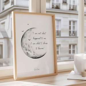 Cytat Carla Junga Plakat o zdrowiu psychicznym Motywacyjne prezenty Terapia Dekoracja biura Nie jestem tym, co mi się przydarzyło, jestem tym, kim postanowiłem się stać