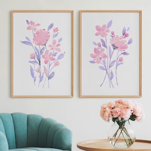 Baby Girl Nursery Floral Prints Toddler Girls Room Decor Flower Wall Hanging Set Of 2 Pastel Girl Bedroom Wildflower Watercolor Downloadable