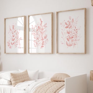 Light Baby Pink Flower Prints Girl Nursery Wall Art Set Of 3 Pastel Pink Girl Bedroom Decor Floral Baby Room Watercolors Digital Download